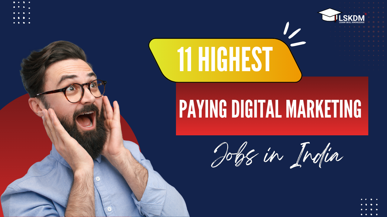 11 Highest Paying Digital Marketing jobs India" on a professional blue background.
